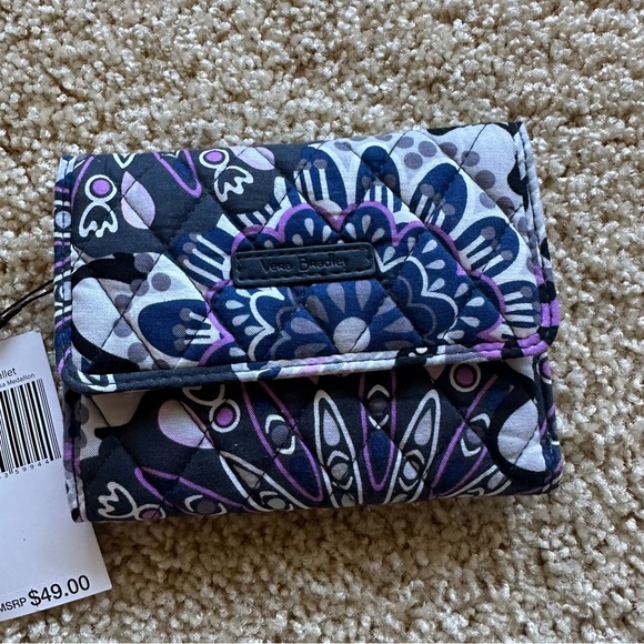 Vera Bradley Euro Wallet in Mimosa Medallion Black and Purple Patterned Wallet - Picture 3 of 7